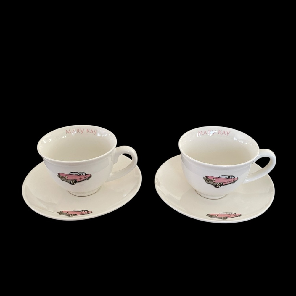 Vintage MARY KAY  Pink Cadillac Tea Cups & Saucers
